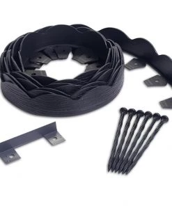 EasyFlex 2.5 in. x 20 ft. Scallop Black Woodgrain No-Dig Edging Kit